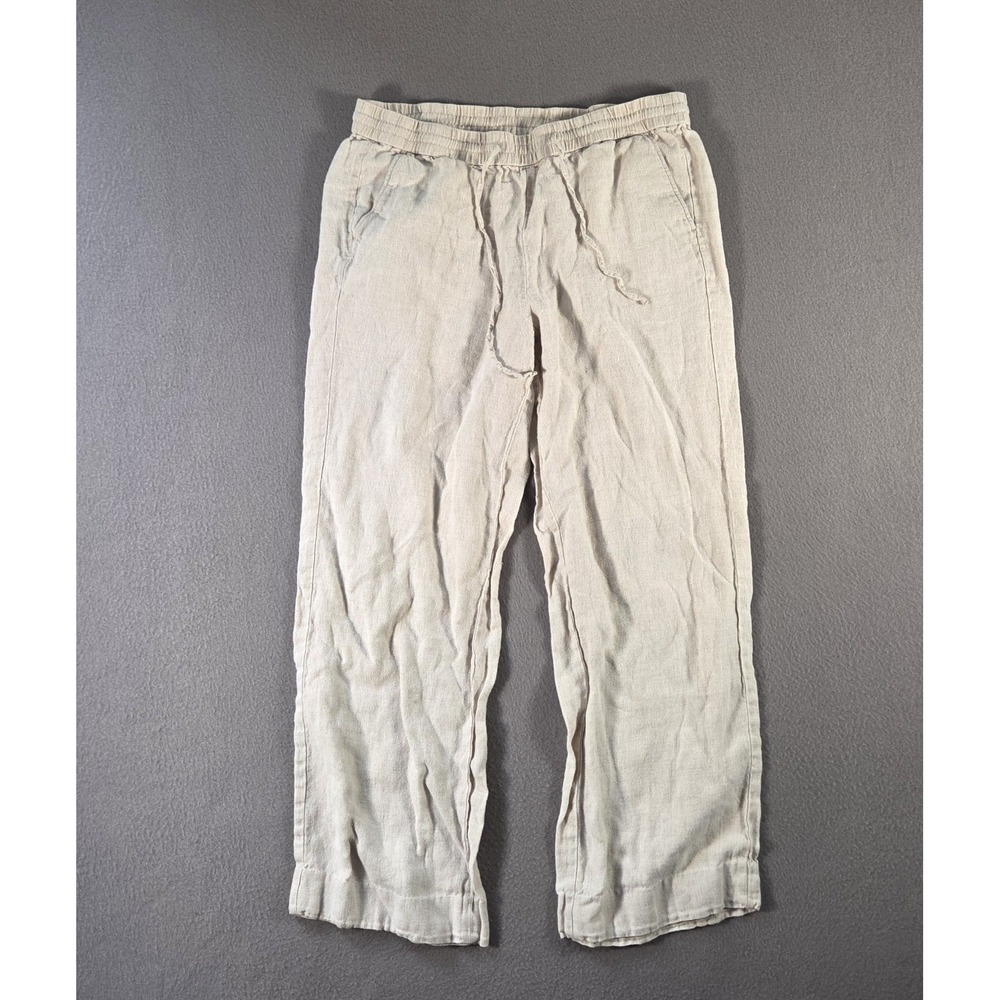 Talbots Pants Womens 10 Beige 100% Linen Pull On Relaxed Fit Beach Summer